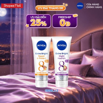 [WOO! x NIVEA] Bộ 2 Serum Dưỡng Thể NIVEA Phục Hồi & Dưỡng Sáng Da Ngày & Đêm từ 8 Super Foods (180 ml) - 88314+88367