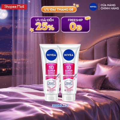 [WOO! x NIVEA] Bộ 2 Serum Dưỡng Thể NIVEA 10 Super Vitamins & Skin Foods Sáng Da | Mờ Thâm Sau 5 Ngày (300 ml) - 93824x2