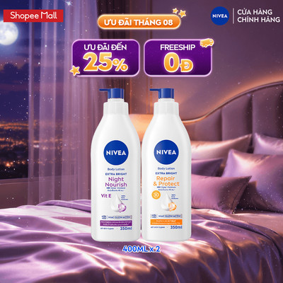 [WOO! x NIVEA] Bộ 2 Sữa Dưỡng Thể NIVEA Ngày Và Đêm Dưỡng Sáng Da | Phục Hồi | Bảo Vệ Da (350 ml) - 98412+88311
