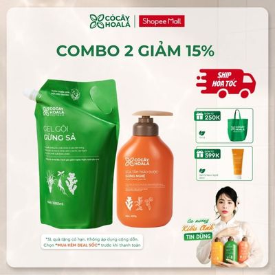 [HỎA TỐC] COMBO Dầu Gội Đầu Gừng Sả 1000G & Sữa Tắm Gừng Nghệ 500G Cỏ Cây Hoa Lá
