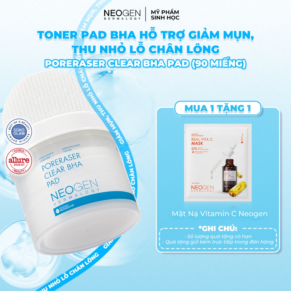 Toner Pad Giảm Mụn, Thu Nhỏ Lỗ Chân Lông Neogen Dermalogy Poreraser Clear BHA Pad 90 miếng