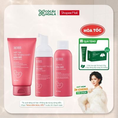 [HỎA TỐC] [COMBO 3 MÓN] Mặt Nạ Tẩy Tế Bào Chết, Toner Và Sữa Rửa Mặt Đậu Đỏ 2in1 Cỏ Cây Hoa Lá