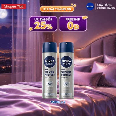[WOO! x NIVEA] Bộ 2 Xịt Khử Mùi Nam NIVEA MEN Silver Protect Phân Tử Bạc Ngăn Khuẩn Gây Mùi Vượt Trội 150 ml - 82959x2