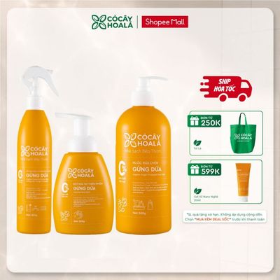 [HỎA TỐC] [COMBO NHÀ SẠCH BẾP THƠM] Bọt rửa tay thiên nhiên 250g,Nước rửa chén 500g,Xịt lau Gừng dứa 300g Cocayhoala