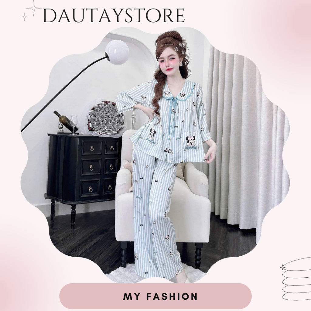 Bộ Đồ Ngủ Pijama Nữ Tay Lở Cổ Sen Cột Nơ Xinh Xắn Mặc Nhà (DB201)