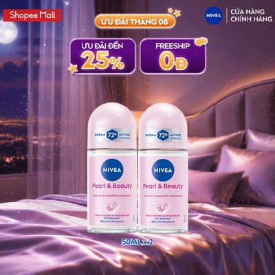 [WOO! x NIVEA] Bộ 2 Lăn Khử Mùi NIVEA Pearl&Beauty Dưỡng Trắng Da Ngọc Trai (50 ml) - 83735x2