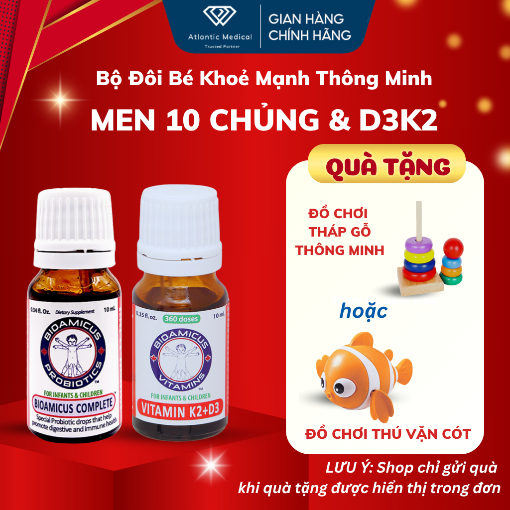 Bộ Đôi BioAmicus - Men 10 Chủng Bioamicus Complete và Bioamicus D3K2 Bé Khoẻ Mạnh Cao Lớn