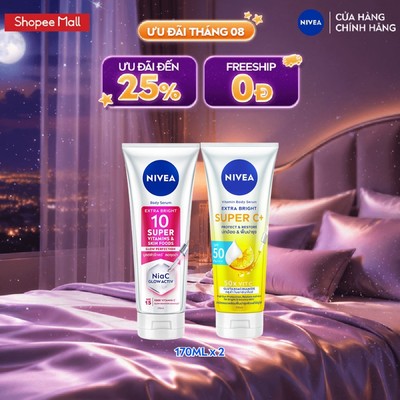 [WOO! x NIVEA] Bộ 2 Serum Dưỡng Thể NIVEA Vitamin Super C+ và 10 Super Vitamins & Skin Foods (170 ml) - 93830+99193