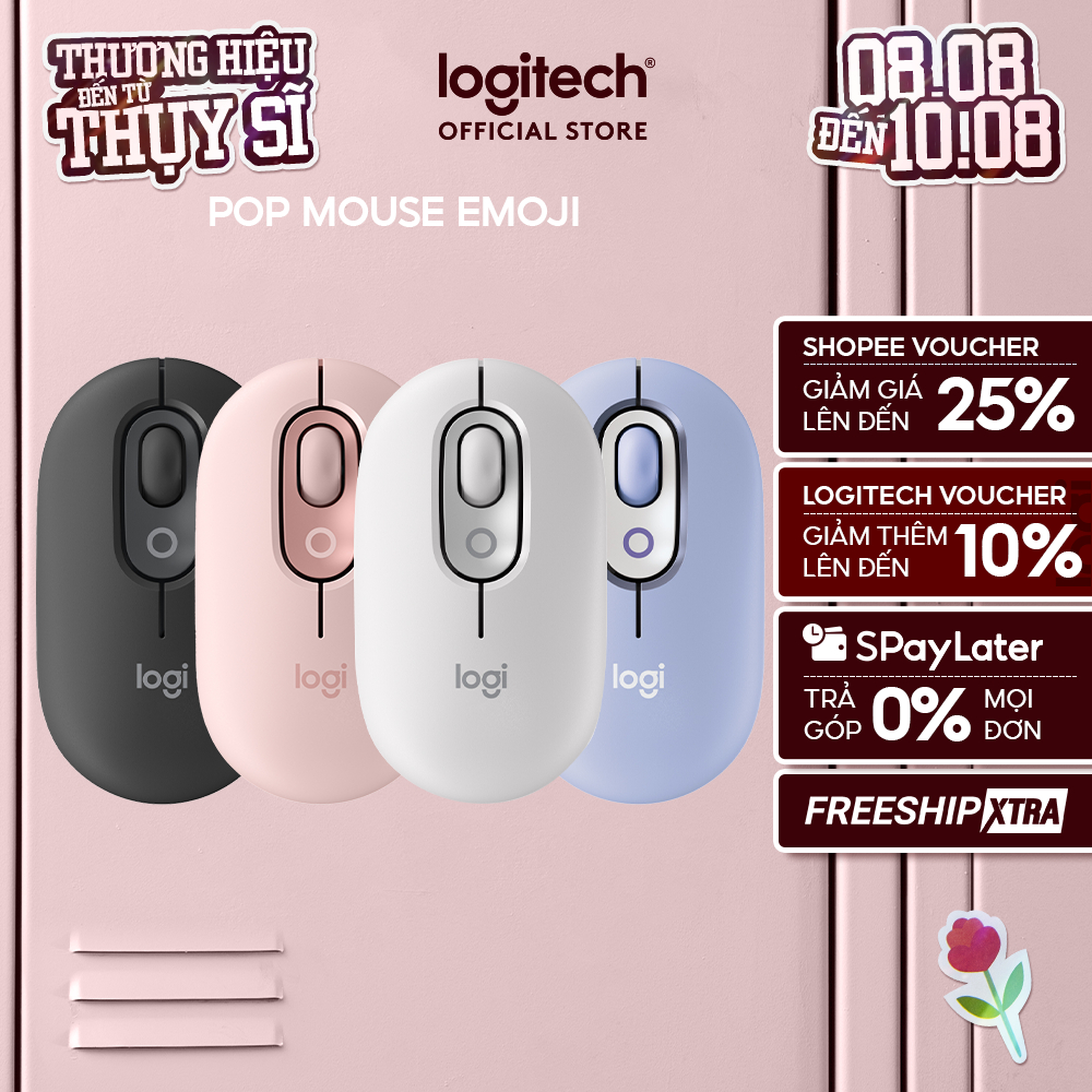 Chuột không dây bluetooth Logitech POP Mouse - Emoji tùy chỉnh, SilentTouch giảm ồn