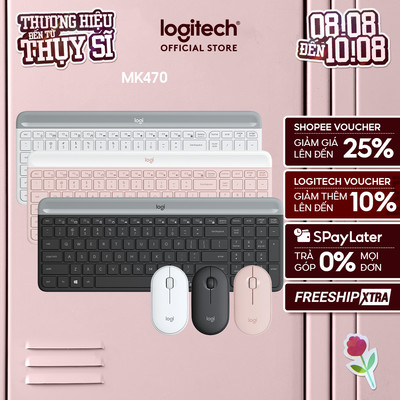 Combo chuột phím không dây Logitech MK470 - Giảm ồn, USB, pin lâu, thiết kế mảnh gọn