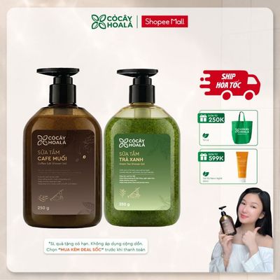 [SẢN PHẨM MỚI] COMBO Sữa Tắm Cà Phê Muối Và Trà Xanh Cỏ Cây Hoa Lá 250g