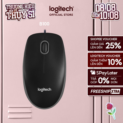 Chuột có dây Logitech B100 - Dây dài 1m8, thiết kế ôm tay, thuận cả 2 tay