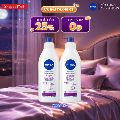[WOO! x NIVEA] Bộ 2 Sữa Dưỡng Thể NIVEA Dưỡng Sáng Mịn Da Ban Đêm (350 ml) - 98412x2