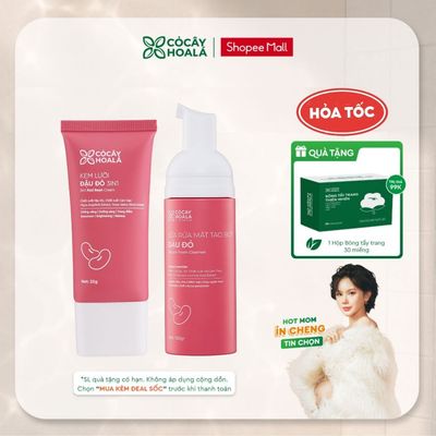 [HỎA TỐC] Combo Sữa rửa mặt tạo bọt 150g và Kem lười chống nắng đậu đỏ 2in1 25g Cỏ Cây Hoa Lá