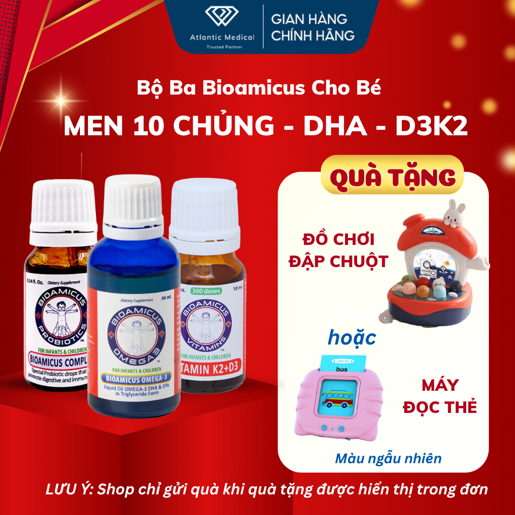 Bộ Ba BioAmicus Cho Bé Từ Sơ Sinh - Men 10 Chủng BioAmicus Complete, BioAmicus D3K2 & BioAmicus Omeg