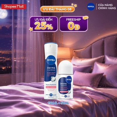 [WOO! x NIVEA] Bộ Xịt + Lăn Khử Mùi NIVEA Derma Control Dưỡng Sáng & Phục Hồi/Đều màu/Mềm mịn
