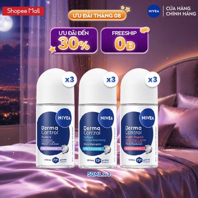 [WOO! x NIVEA] Bộ 2 Lăn Khử Mùi NIVEA Derma Control Restore Dưỡng Sáng Mềm Mịn/Dưỡng Sáng & Phục Hồi//Đều Màu (50 ml x2)