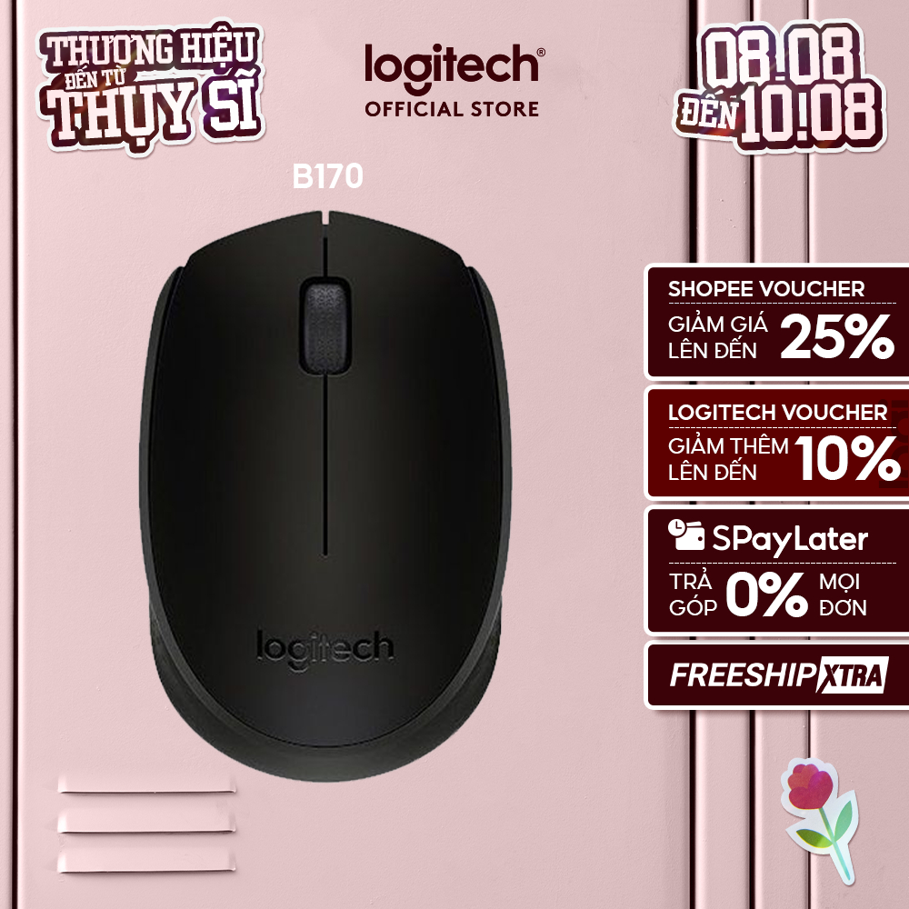 Chuột không dây Logitech B170 - USB, nhỏ gọn, thuận cả 2 tay, phù hợp PC/Laptop