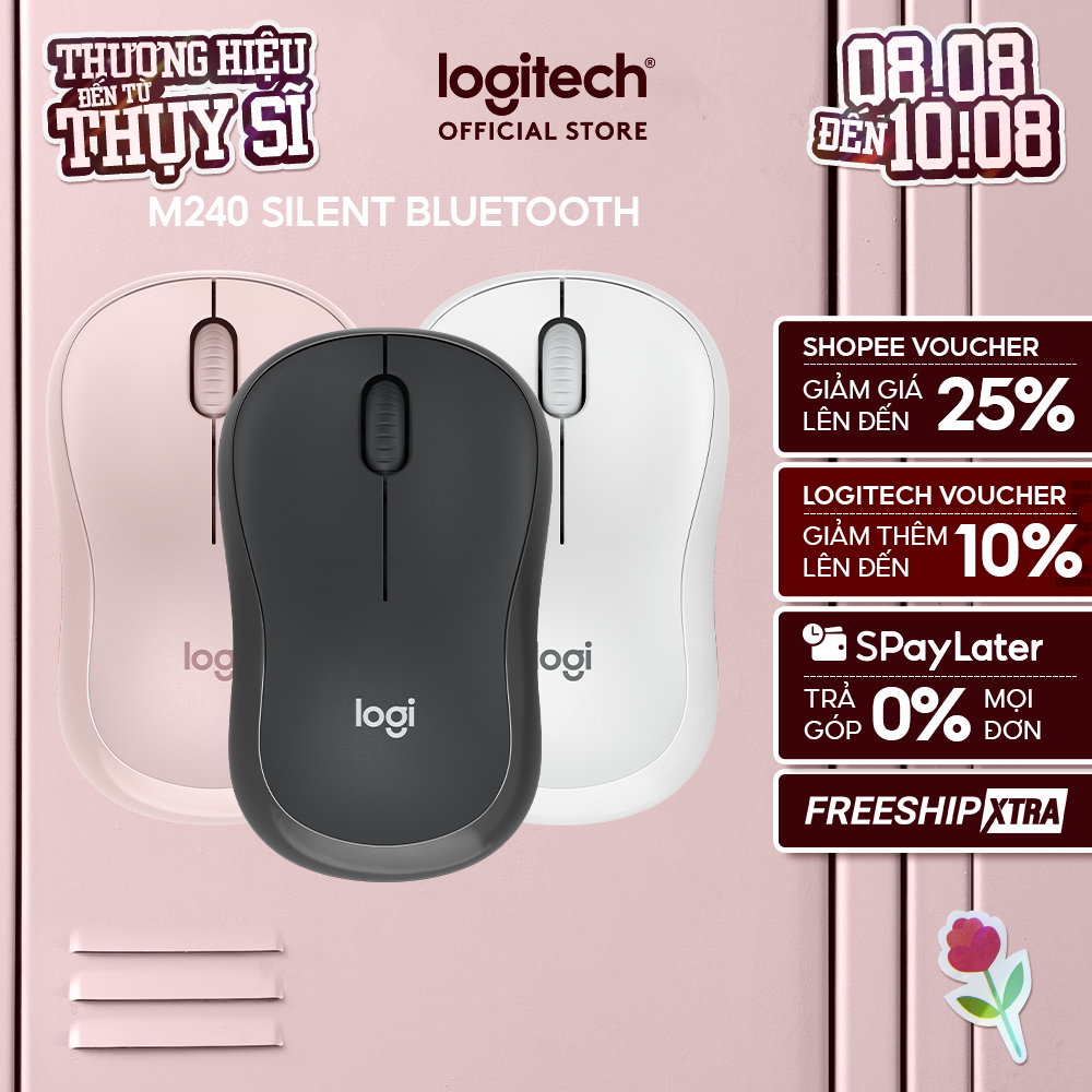 Chuột Bluetooth Logitech M240 Silent - Không dây, Nhỏ gọn, Tương thích Windows, macOS, ChromeOS