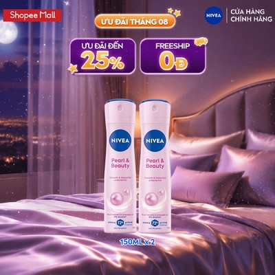 [WOO! x NIVEA] Bộ 2 Xịt Khử Mùi NIVEA Pearl&Beauty Dưỡng Sáng Da Ngọc Trai (150 ml) - 83731x2