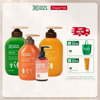 [HỎA TỐC] COMBO Dầu Gội Xả Gừng Sả, Sữa Tắm Gừng Nghệ, Dung Dịch Vệ Sinh X2 Nano Nghệ Cỏ Cây Hoa Lá