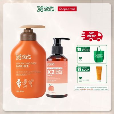 [HỎA TỐC] [COMBO] Sữa Tắm Thảo Dược Gừng Nghệ 500g & Dung dịch vệ sinh X2 Nano nghệ Cỏ Cây Hoa Lá 150ml