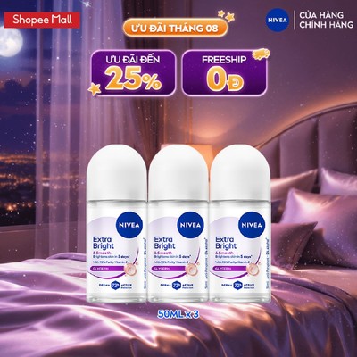 [WOO! x NIVEA] Bộ 3 Lăn Khử Mùi Nữ NIVEA Dưỡng Sáng | Mờ Thâm | Se Khít Lỗ Chân Lông (50 ml) - 81644
