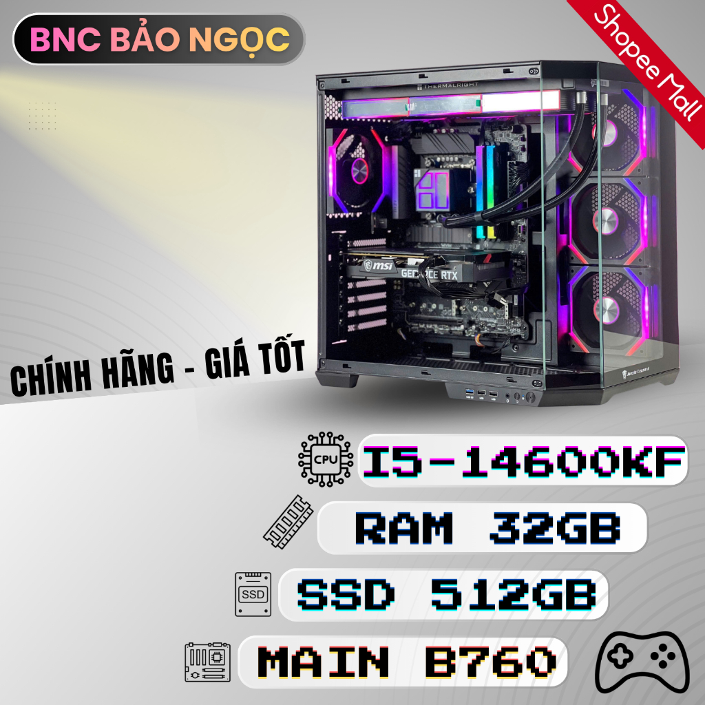 [ FULL MỚI ] PC Gaming i5 14600KF / RTX 5060ti / Ram 32G / SSD 512G Case Gaming Chính Hãng