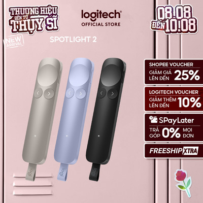 Thiết bị trình chiếu Logitech Spotlight 2 - Phản hồi xúc giác, tùy chỉnh, con trỏ laser, Sạc nhanh, Bluetooth & USB-C