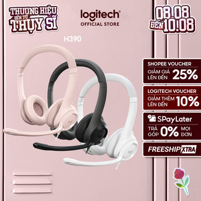 Tai nghe có dây Logitech H390 - Mic giảm ồn, quai đeo, chụp tai có đệm, kết nối USB-A