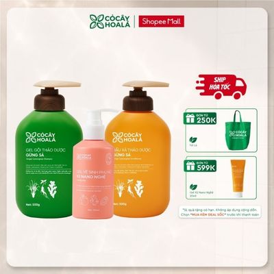 [HỎA TỐC] COMBO Gội Xả Thảo Dược Cỏ Cây Hoa Lá Gừng Sả 500G & Dung Dịch Vệ Sinh Phụ Nữ X2 Nano Nghệ 150G