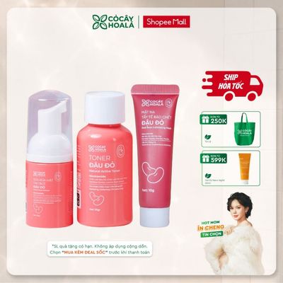 [HỎA TỐC] Combo Chăm Da Minisize Cỏ Cây Hoa Lá: Sữa Rửa Mặt Đậu Đỏ, Mặt Nạ Tẩy Da Chết Đậu Đỏ 2in1, Toner Đậu Đỏ