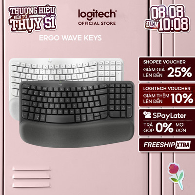 Bàn phím không dây công thái học Logitech Wave Keys - Kết nối Bluetooth, Gác tay, Windows, MacOs