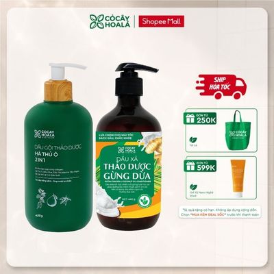 [HỎA TỐC] Combo Dầu Gội Hà Thủ Ô 2in1 420G & Dầu Xả Gừng Dừa 440G Cỏ Cây Hoa Lá Giúp Giảm Gãy Rụng, Dưỡng Tóc