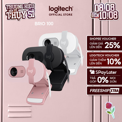 Webcam Full HD Logitech Brio 100 - Cân bằng ánh sáng, Mic, Màn chập, USB-A, Google Meet, Zoom