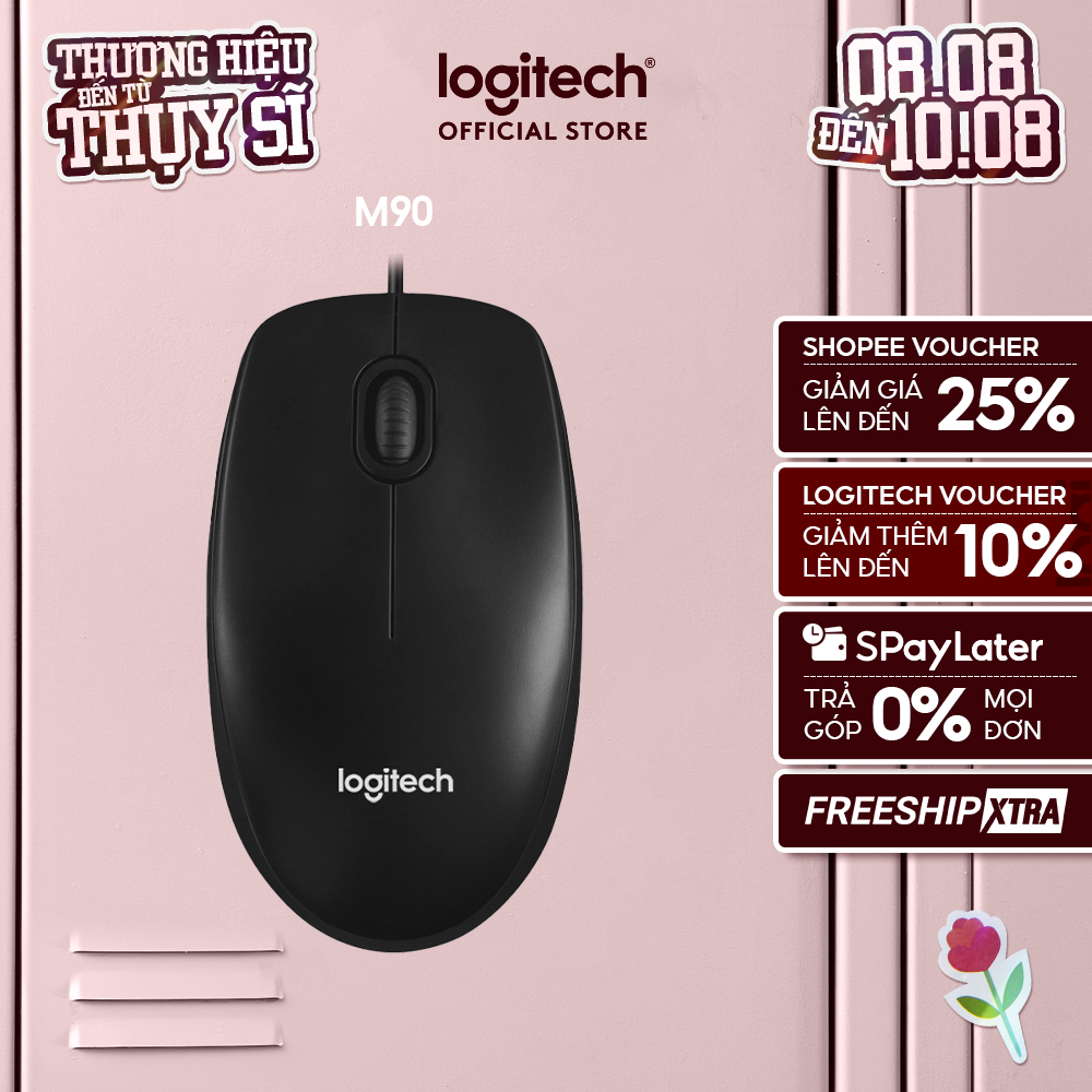 Chuột có dây Logitech M90 - Siêu bền, siêu tiết kiệm, nhỏ gọn, thiết kế ôm tay