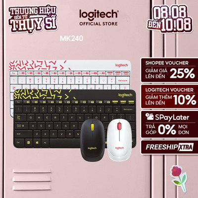 Combo chuột phím không dây Logitech MK240 - nhỏ gọn, 1 đầu thu USB, pin lâu