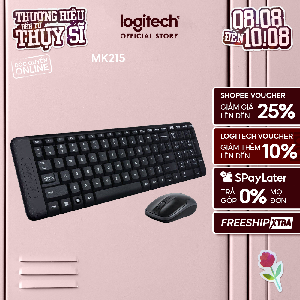 Combo chuột phím không dây Logitech MK215 - nhỏ gọn, có phím số, 1 đầu thu USB