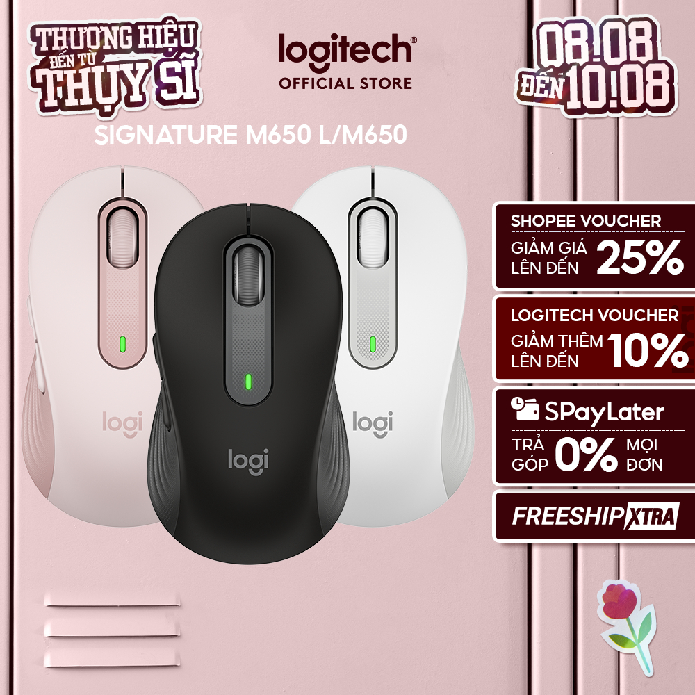 Chuột không dây bluetooth Logitech Signature M650 - SmartWheel, giảm ồn, tùy chỉnh các nút