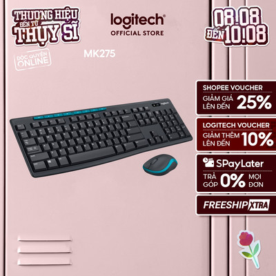 Combo chuột phím không dây Logitech MK275 - Phím media & viền chuột nổi bật, 1 đầu USB