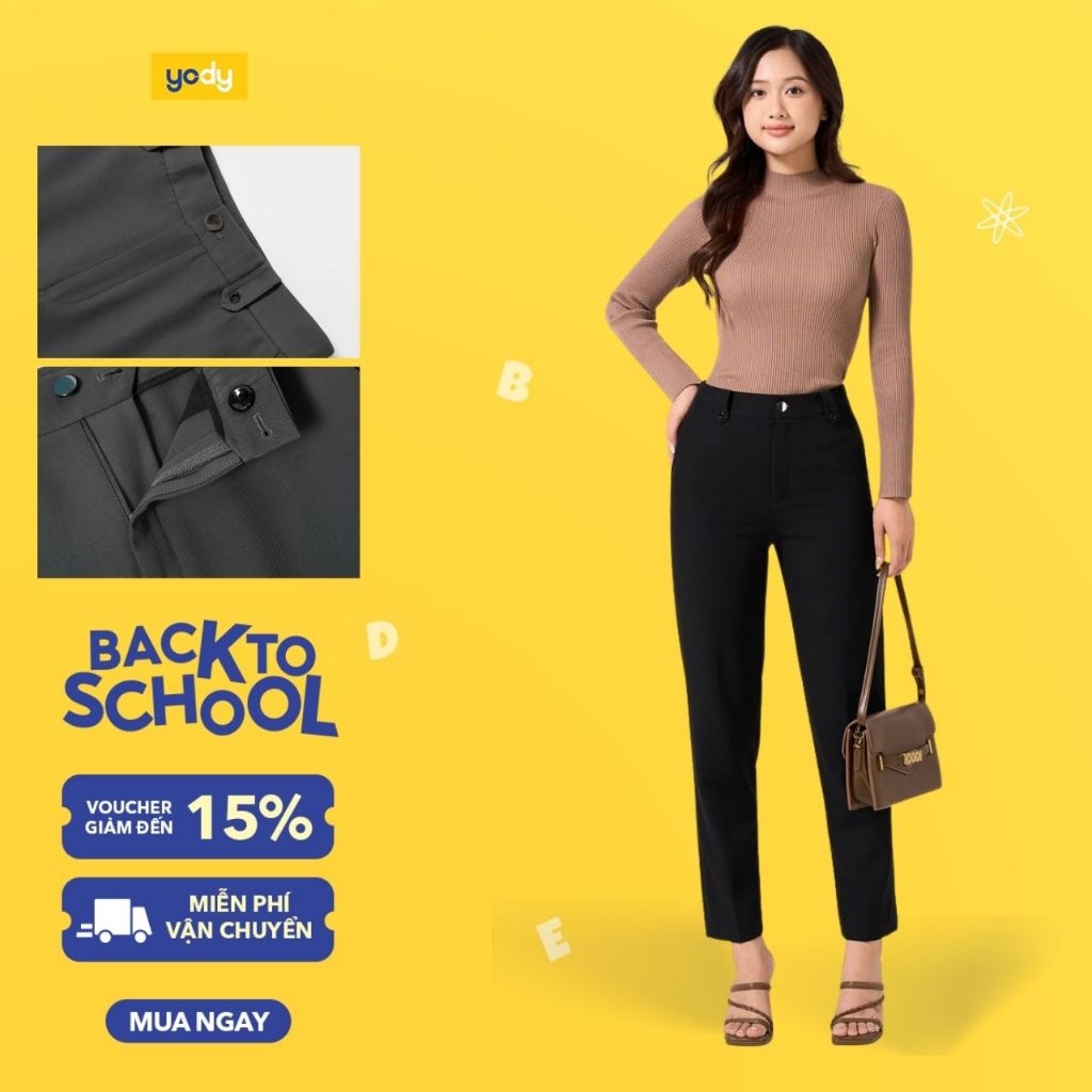 Quần tây nữ YODY lưng cao ống suông tôn dáng chuẩn công sở thời trang nữ WCTR25A112