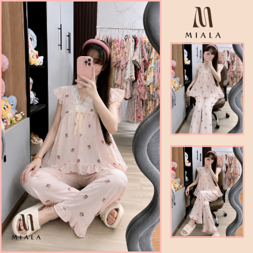 Bộ pijama nữ gấu dâu dễ thương MIALA  form rộng thoải mái, chất mềm mịn, mặc nhà xinh xắn