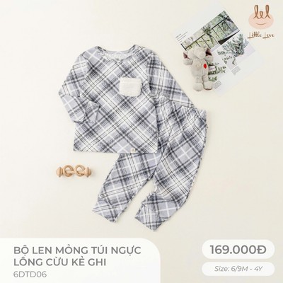 Bộ dài tay len mỏng kẻ ghi Lil Little Love [ Siêu Mềm, Co Dãn Và Thấm Hút, mỏng vừa ko quá dày ] Size 6M - 4Y (6DTD06)