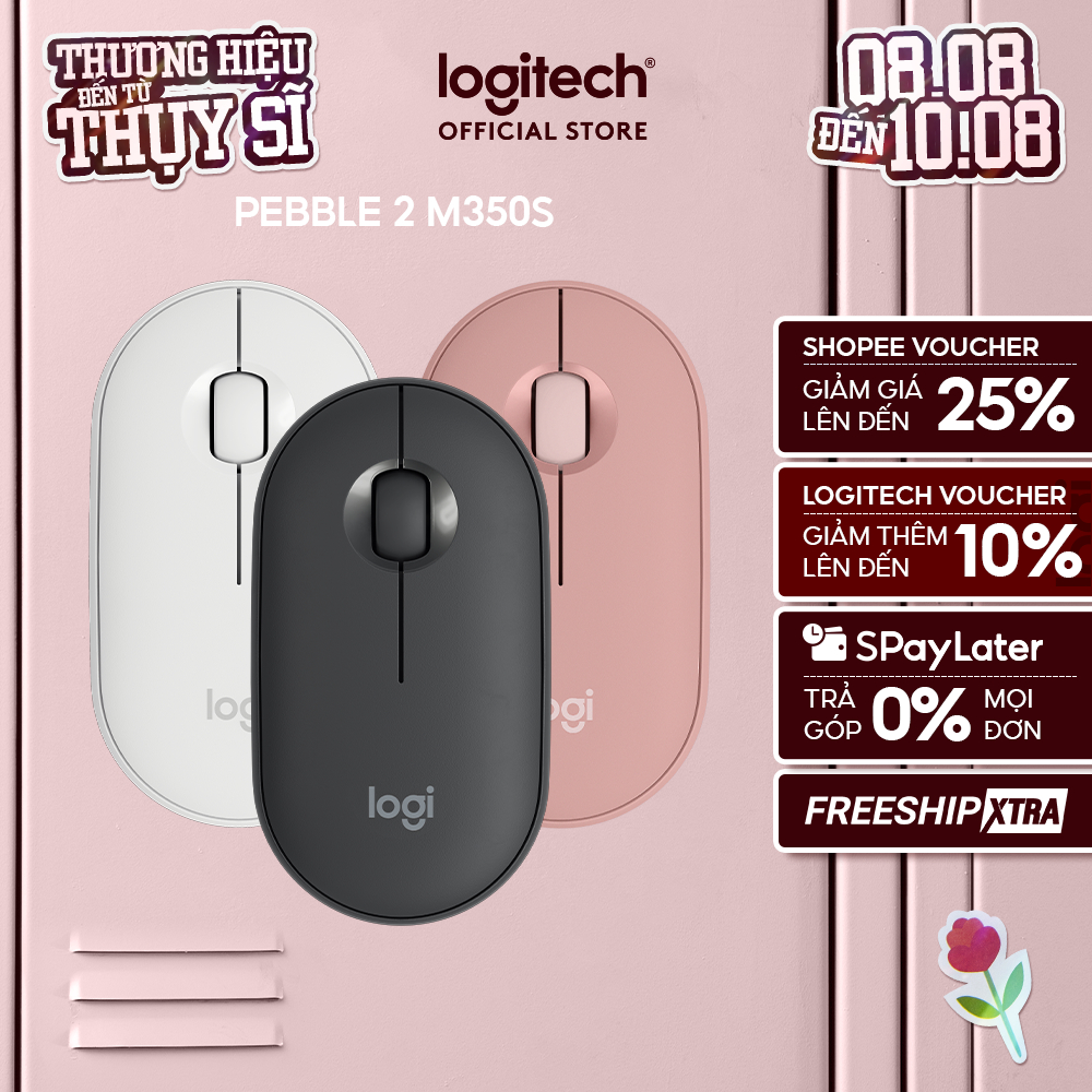 Chuột Bluetooth Logitech M350s Pebble 2 Silent - Mỏng nhẹ, Nút tùy chỉnh, Easy-Switch, 4000DPI