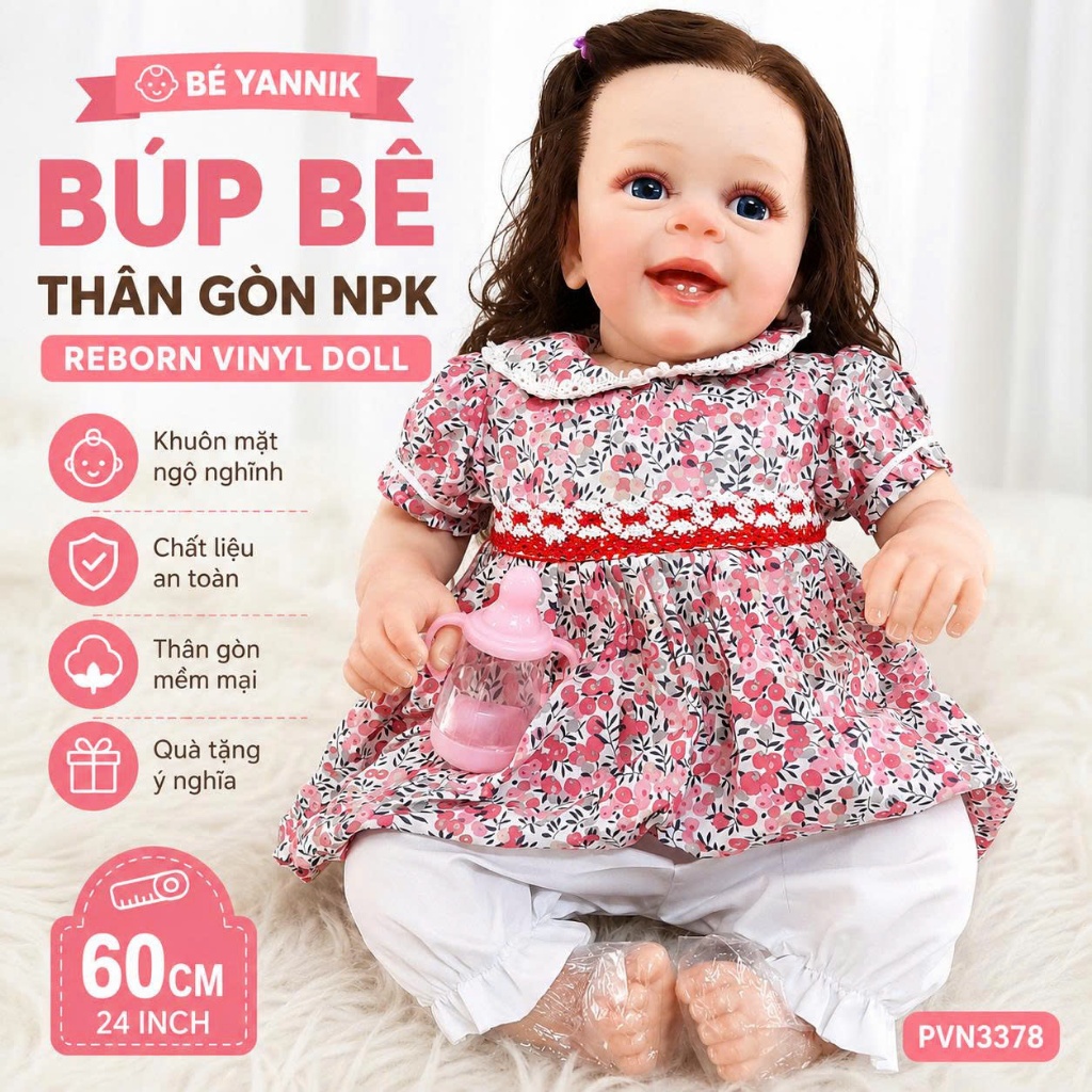 Búp Bê Thân Gòn NPK 60cm Yannik Reborn Vinyl Doll 24 inch  PVN3378
