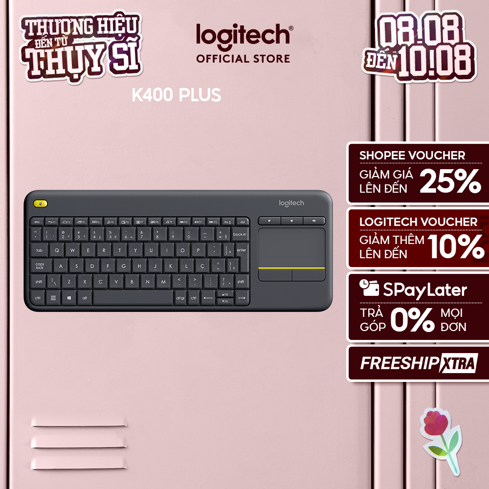Bàn phím không dây Logitech K400 Plus, có touchpad để kết nối PC - TV, Laptop