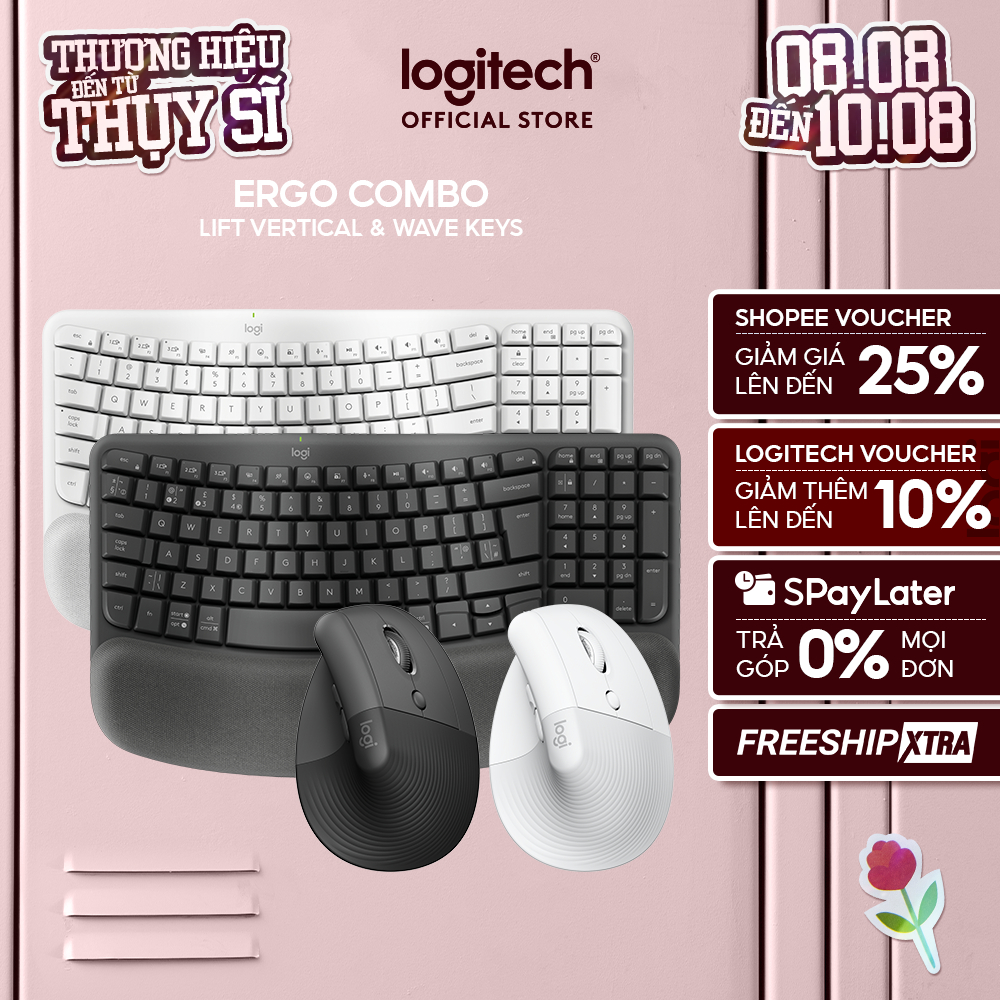 Combo Công thái học - Bàn phím Logitech Wave Keys và Chuột Logitech Lift Vertical