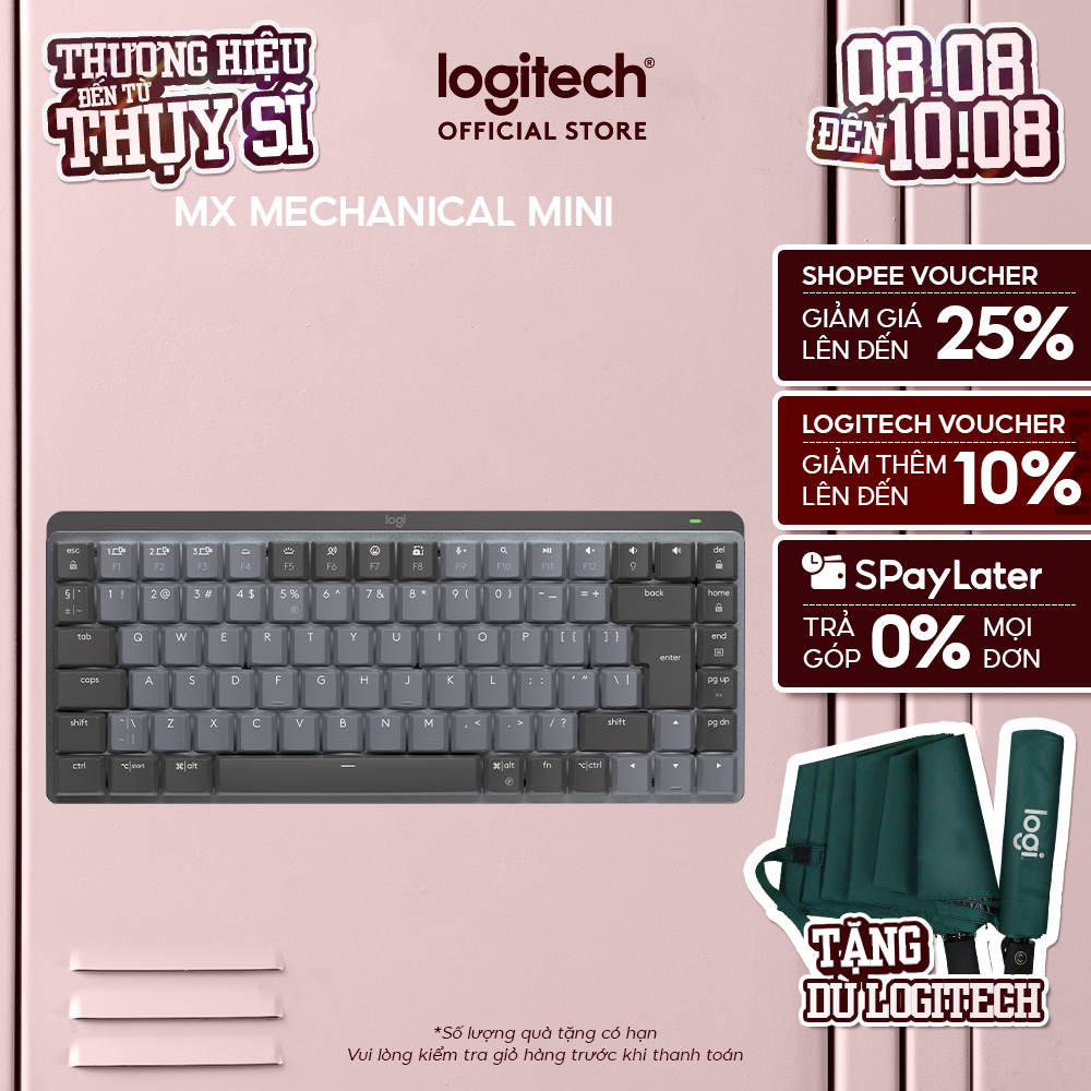 Bàn phím cơ không dây Logitech MX Mechanical Mini  – Tactile, chiếu sáng nền, sạc USB-C