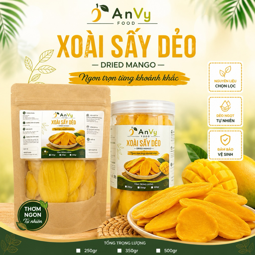 Xoài Sấy Dẻo Chua Ngọt 500GR - Dẻo Mềm Chua Ngọt Tự Nhiên - AnVy Food