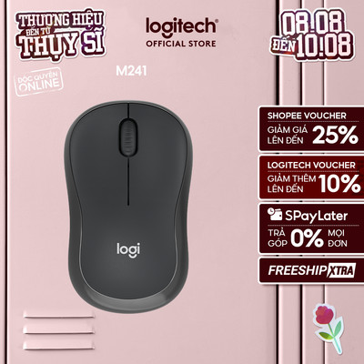 Chuột Bluetooth Logitech M241 Silent - Không dây, Nhỏ gọn, Tương thích Windows, macOS